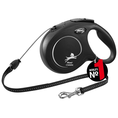 Flexi Classic M - Laisse Rétractable à Cordon de 8 m pour Chiens jusqu'à 20 kg | Noir