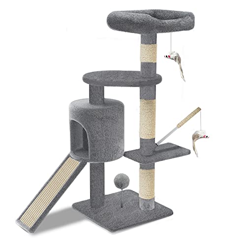 Vounot Arbre à Chat 112 cm - Griffoir, Niche et Plateformes pour Félins | Gris